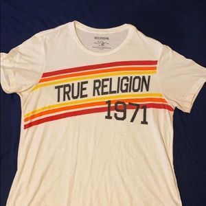 Vintage TRUE RELIGION Cream Striped T-Shirt - XL